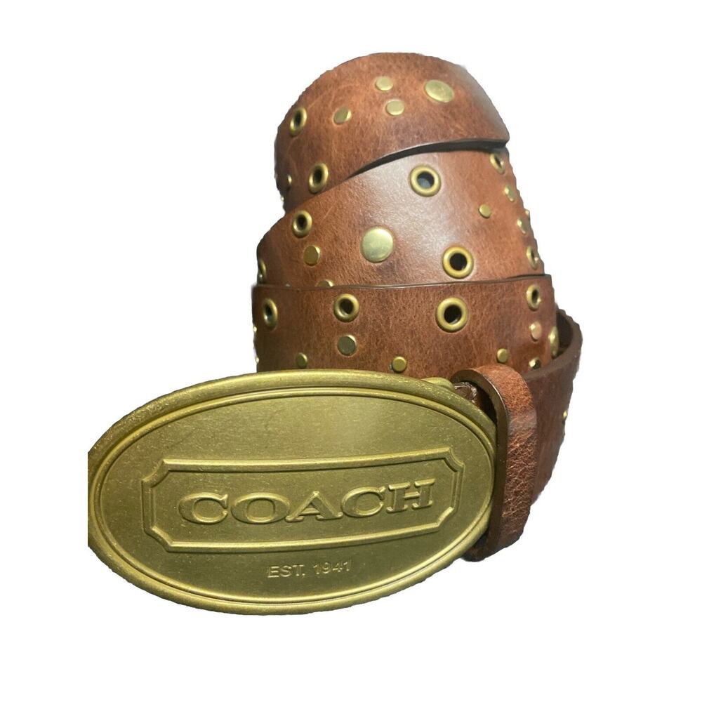 COACH Y2K LeatherBelt W/ Couture Statement Large Plaque Buckle size medium $168